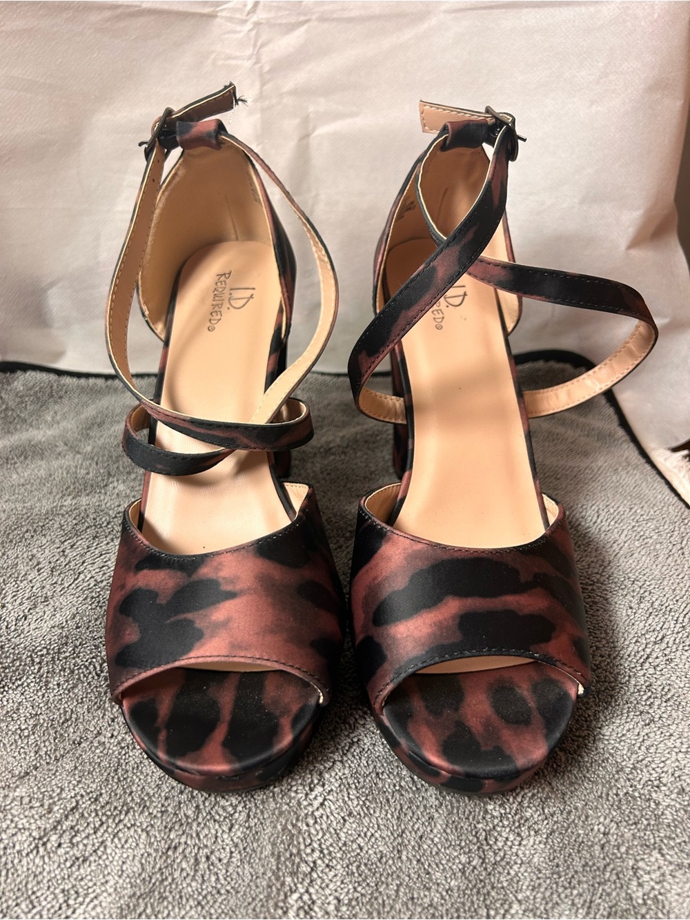 Women's Ankle-Strap Leopard Print Heeled Sandals - Brown
